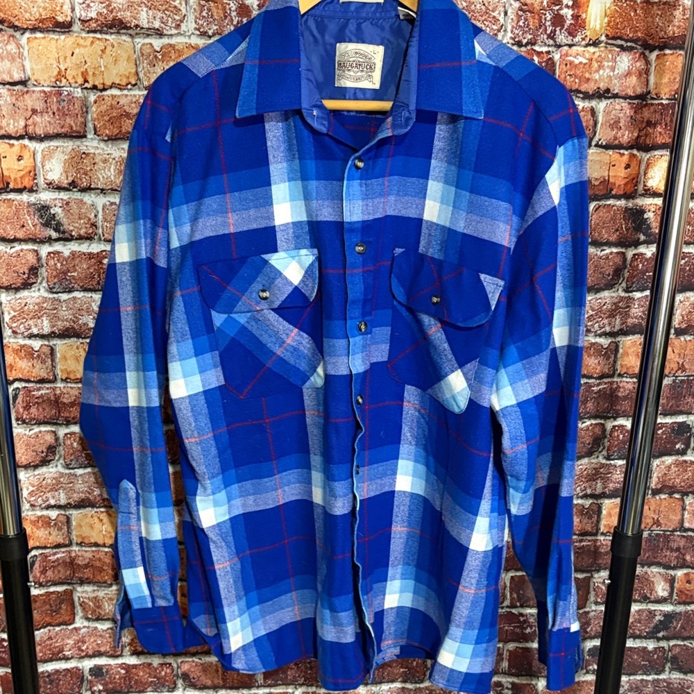 Vintage Saugatuck Drygoods company brilliant blue Plaid Men's Shirt large
